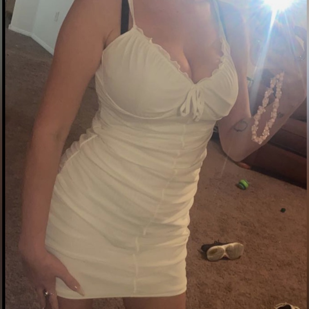 White ruched chiffon mini dress 🤍